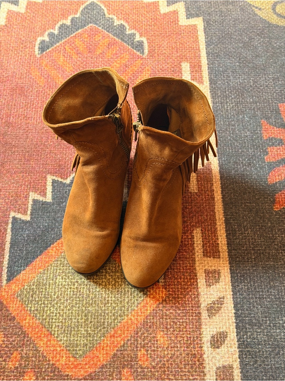 Sam Edelman Suede Fringe Ankle Boots - Cognac